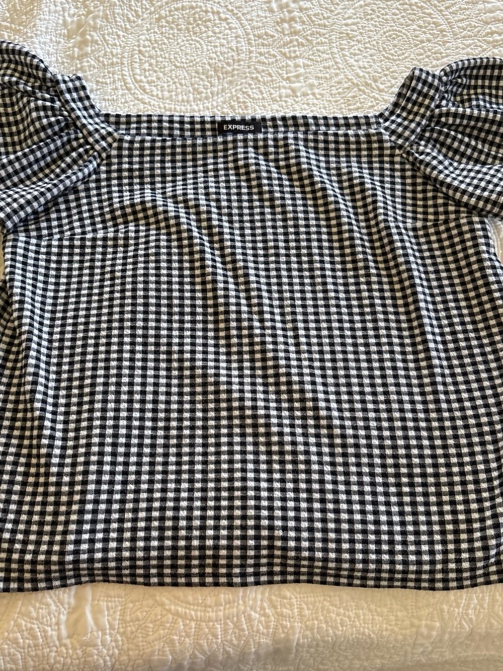 Express Black & White Gingham Square Neck Blouse